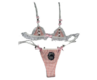 Scary but Sweet studded gingham Hello Kitty Micro Bikini