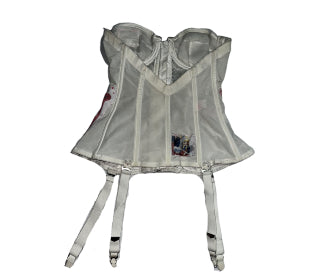 Goth Spit Patchwork Vintage White Silk Corset