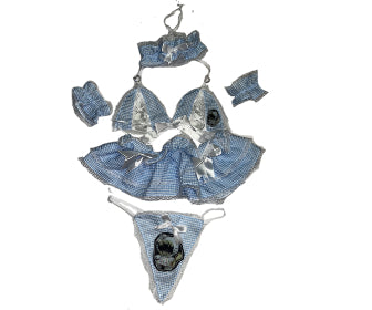 Goth Spit Scary Kitty Patchwork Blue Gingham Lingerie Set