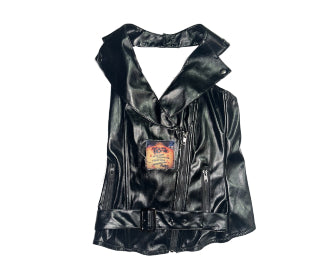 Goth Spit MCR Back Tattoo Black Leather Halter Top