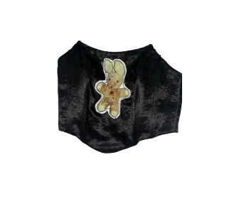 Goth Spit Vintage Black Silk Corset With Bloody Bunniii Patch