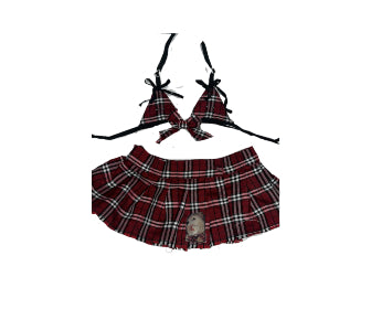 Goth Spit Patchwork Red and Black Plaid Set