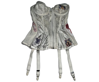 Goth Spit Patchwork Vintage White Silk Corset